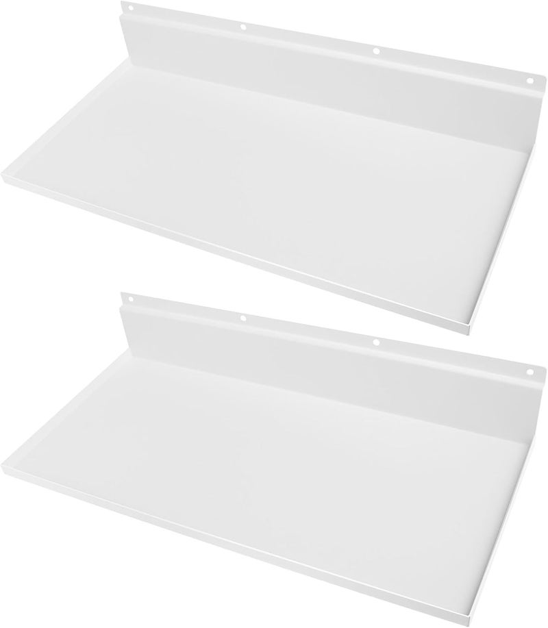 Alffun Metal Slatwall Shelves, 2 Pack 17×8 Inch Slat Wall Hanging Shelf Accessories, Heavy Duty Slatwall Shelf for Garage, Retail, Home Storage Whlte - Image 1